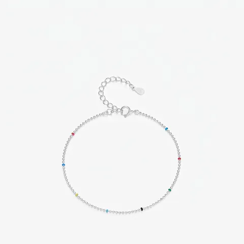 Bracciale Minimalista In Argento Sterling 925 Con Perle Di Smalto Colorate Regolabile Per Donne