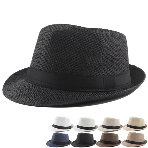 Unisex Classic Paper Straw Fedora Hat Breathable Sun Protection Summer Beach Jazz Hat With Ribbon Decoration For Men Women