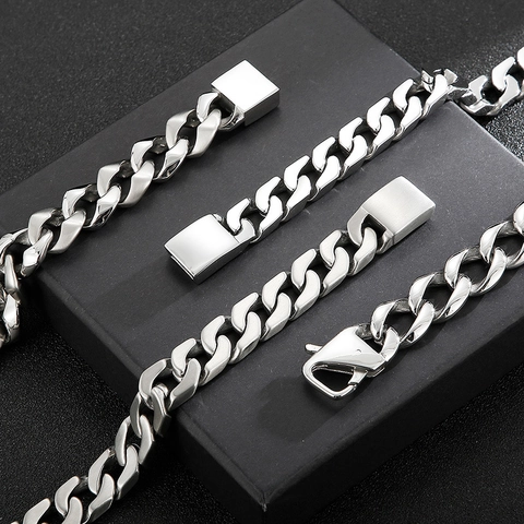 Men Cuban Link Bracelet 316L Stainless Steel Heavy Chain Hip Hop Punk Style Polished Matte Finish Streetwear Jewelry