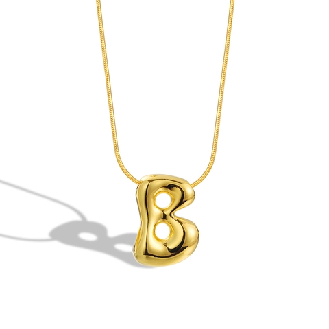 Bubble Letter Pendant Necklace Copper Gold Plated 3D Balloon Initial A-Z Chic Snake Bone Chain For Women Fashion Jewelry