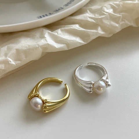 925 Sterling Silber Süßwasserperlen Ring Verstellbar Offen Vintage Elegant Minimalistischer Fingerschmuck