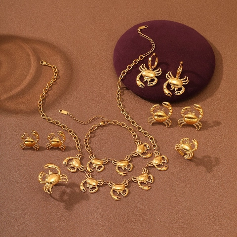 Roestvrijstalen Krab Oorbel Ketting Armband Ring Dierlijk Ontwerp Oceaan Geïnspireerd Mode Accessoire Voor Dames Meisjes