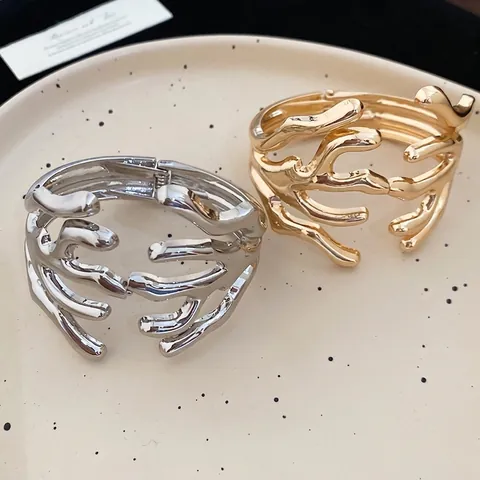 Bracciale Aperto Ramo Irregolare Lega Lucida Stile Metallo Liquido Gioielli Minimalisti Per Donne Trendy Organico