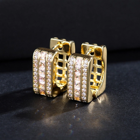 Square Micro Inlaid Zirconia Hoop Earrings Copper Gold Plated Simple Geometric Ear Buckle Fashion Jewelry For Women