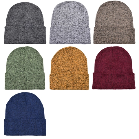 Bonnet En Tricot Mélangé Revers Doux Chaud Hiver Extérieur Décontracté Style Pull Pour Hommes Femmes Unisexe