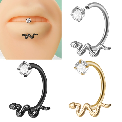 Anneau De Lèvre Serpent Acier Inoxydable Zircon Cubique Fer À Cheval Stud Labret Filetage Interne Punk Bijoux