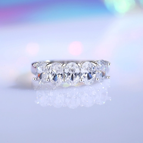 925 Sterlingsilber Ovaler Schliff Zirkonia Eternity Ring Für Damen Zierlicher Stapelbarer Mode Schmuck Fingerring Geschenk