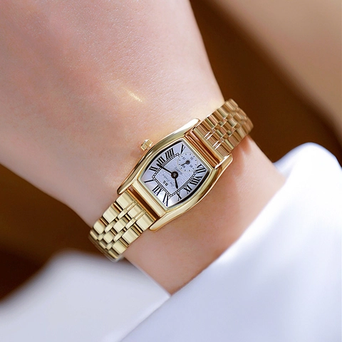 Reloj De Cuarzo Para Mujer Caja De Tonel Números Romanos Segundero Pequeño Correa De Cuero Aleación Elegante Lujo