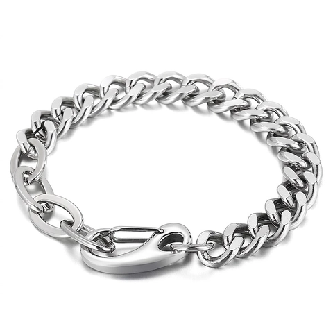 Pulsera De Cadena Cubana De Acero Inoxidable Para Hombre Con Cierre De Mosquetón Grande Joyería Hip Hop Minimalista