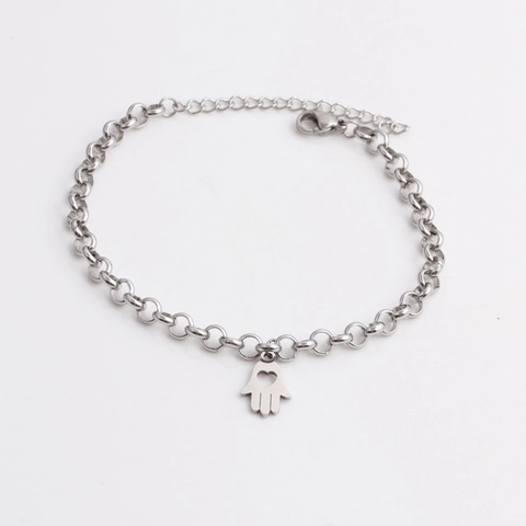 Pulsera De Acero Inoxidable Para Mujer Con Colgante Mano De Hamsa Corazón Árbol De La Vida Cadena Pulida