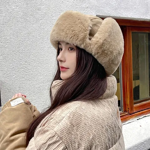 Gorro De Trampero Para Mujer Pana Piel Sintética Forro Polar Orejeras Invierno Resistente Al Viento Cálido Exterior