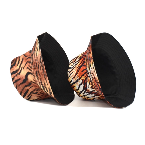 Tiger Print Bucket Hat Baumwolle Polyester Wendbar Sonnenschutz Outdoor Reisen Vintage Mode Für Damen