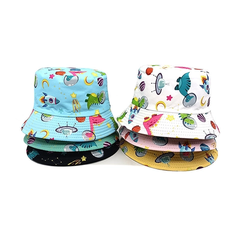 Kids Bucket Hat Dinosaur Space Astronaut Print Polyester Sun Protection Outdoor For Boys Girls