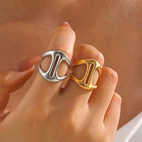 Hohler Geometrischer Ring Edelstahl Unregelmäßige Spiraltextur Vakuumvergoldet Verstellbar Offen Modern Damen
