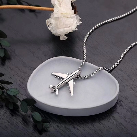 Collana Con Ciondolo Aereo Hiphop Tonalità Argento Acciaio Al Titanio Lega Gioielli Per Uomini Ragazzi