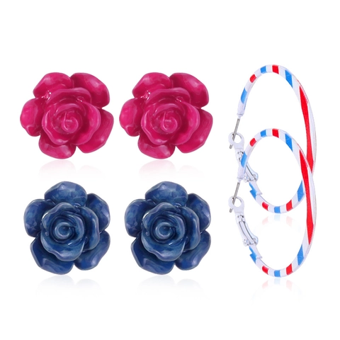 Patriotic US Independence Day Earrings For Women Red White Blue Alloy Rhinestone Star Flag July 4th Jewelry