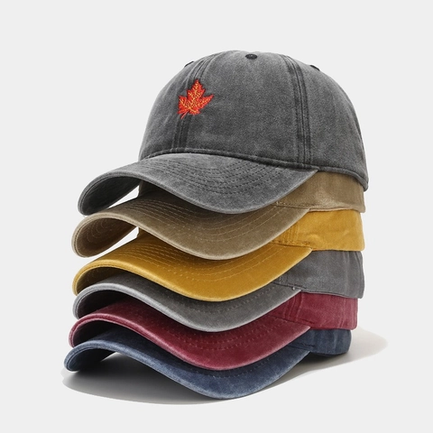 Gorra De Béisbol De Algodón Lavado Vintage Bordado Hoja De Arce Ajustable Sombrero Sol Unisex