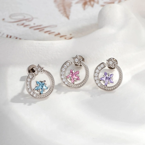 Star Halo Ear Cartilage Stud Piercing Earring Stainless Steel Copper Cubic Zirconia Vintage Style Jewelry For Women