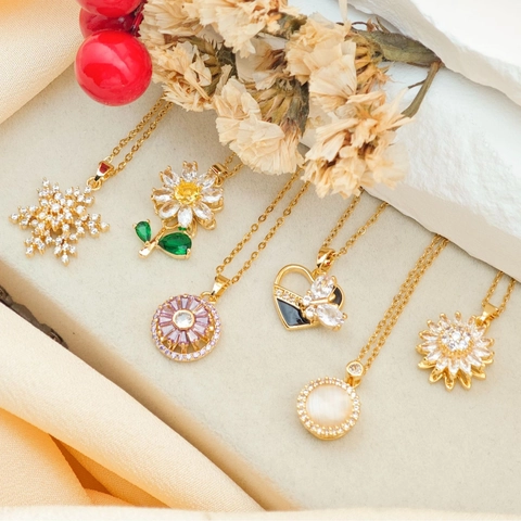 Collar Con Colgante Giratorio Spinner Acero De Titanio Cobre Circón Corazón Mariposa Copo De Nieve Sol Luna Estrella Joyas Mujer