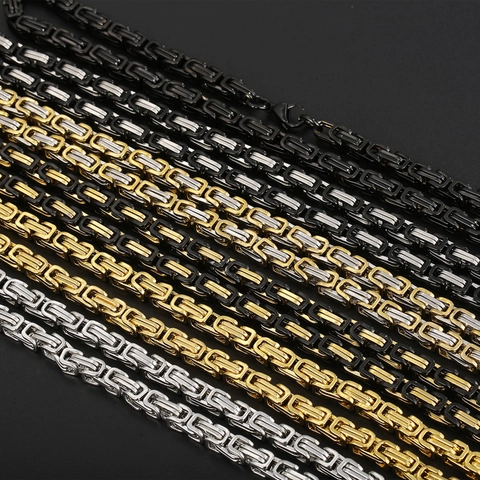 Collana Bracciale Da Uomo Catena Bizantina In Acciaio Inossidabile Hip Hop Catena Del Re Spessa Maglia Quadrata Gioielli Punk