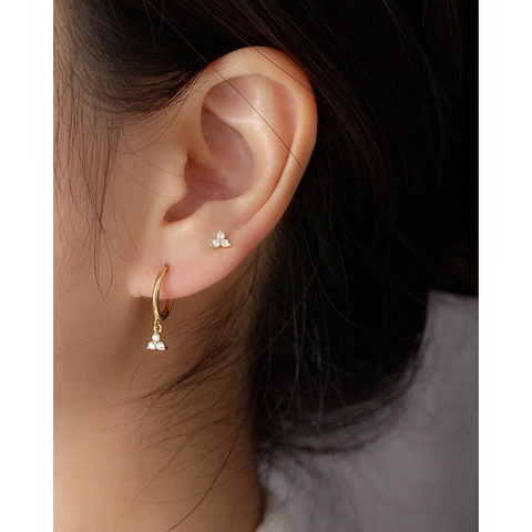 Mini Clover Stud Earrings With 925 Sterling Silver Earring Post Cubic Zirconia Stackable Minimalist Jewelry For Women