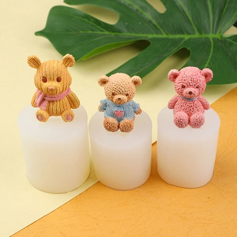 3D Sitzender Bär Silikonform DIY Aromatherapie Kerze Gips Epoxidharz Handwerk Cartoon Teddybär Textur Deko