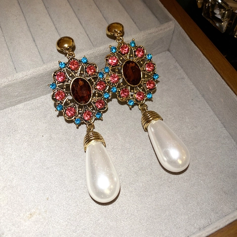 Pendientes Colgantes Vintage Con Flores Y Borlas Con Poste De Plata De Ley 925 Aleación Strass Perla Artificial Para Mujer