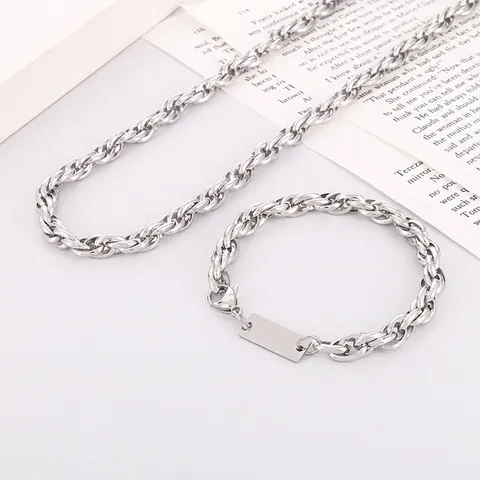 Collar Y Pulsera Para Hombre De Acero De Titanio Con Placa ID Rectangular Joyas De Moda Sencillas
