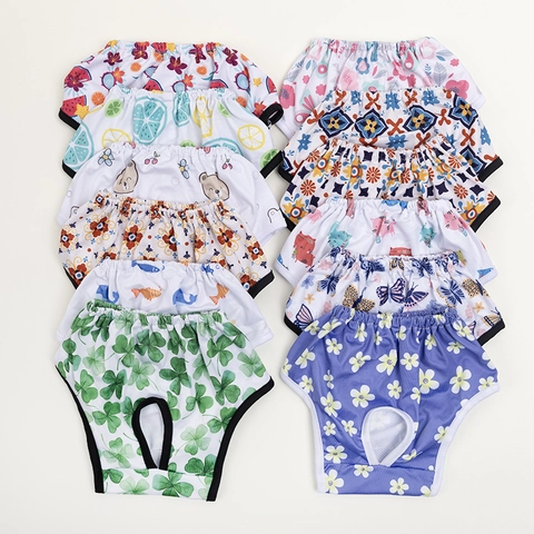Pet Physiological Pants Dog Sanitary Underwear Female In Heat Breathable Washable Polyester Diapers Cartoon Print Tail Hole
