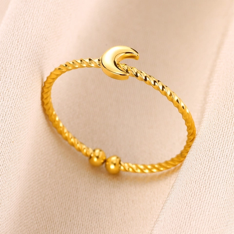 Verstelbare Open Ring Van Roestvrij Staal Met Gedraaid Touw Ontwerp Maan Vlinder Knoop Charmes Mode Sieraden Verguld