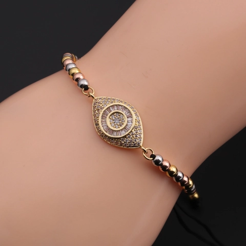 Evil Eye Armband Kupfer Zirkon Verstellbares Geflochtenes Seil Schmuck Handgefertigt Boho Damen