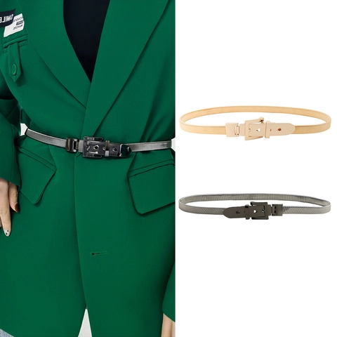 Women Elastic Metal Chain Waist Belt With Square Buckle Adjustable Thin Gold Gun Black Fashion Waistband Accessory For Dresses