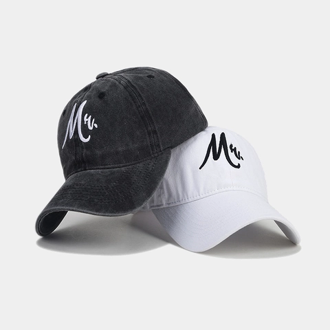 Casquette De Baseball En Coton Lavé Brodé Mr Mrs Mariage Couple Cadeau Rétro Réglable Visière Courbée