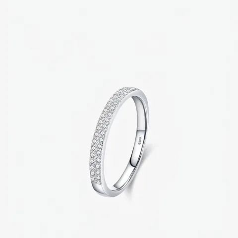 Zweireihige Pavé-Fassung Zirkonia Ring 925 Sterlingsilber Funkelnder Minimalistischer Schmuck Für Damen