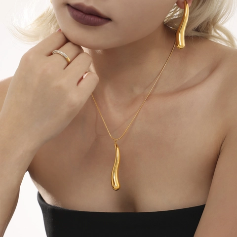Joyas De Acero Inoxidable Collar Y Pendientes Gota De Agua Fluida Forma De S Curvada Moda Minimalista Mujeres