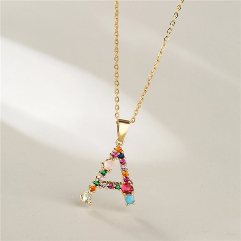 Collana Con Pendente Iniziale Alfabeto In Rame Placcato Oro Con Micro Pavé Di Zirconi Colorati Gioielli Minimalisti Da Donna