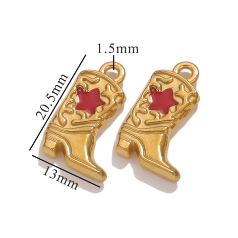 Cowboystiefel Anhänger Vergoldeter Edelstahl Emaille Stern Pendants DIY Schmuckherstellung Zubehör
