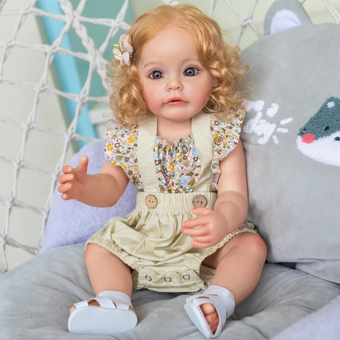 Realistic Reborn Baby Doll Silicone Full Body Hand Painted Visible Veins Curly Blonde Hair Collectible Vinyl Toy