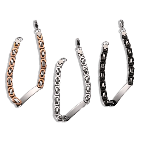 Pulsera de Identidad Bizantina de Acero Inoxidable Hip Hop para Hombre Con Placa Curva Plana Pulida Joyería de Cadena Geométrica
