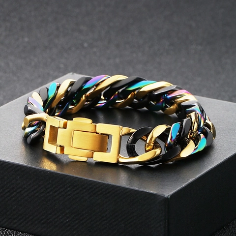 Bracciale A Catena Cubana In Acciaio Inossidabile Multicolore Catena A Doppio Intreccio Gioielli Da Uomo Stile Punk