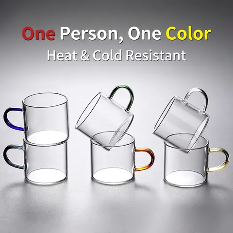Borosilicate Glass Tea Cup Heat Resistant Transparent Small Coffee Mug With Colorful Handle Home Office Minimalist