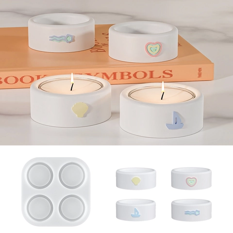 Rainbow Candle Cup Silicone Mold For DIY Resin Casting Gypsum Plaster Candle Holder Making With Heart Shell Patterns