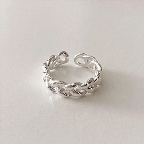 925 Sterling Silver Ring Braided Woven Handmade Geometric Minimalist Open Adjustable Jewelry For Women