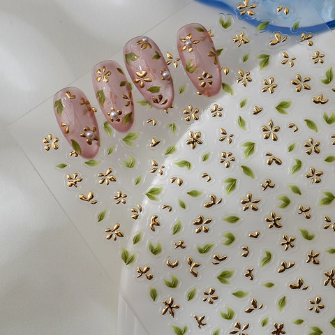Pegatinas Para Uñas 5D Relieve Patrón Flores Hojas Impermeable Autoadhesivo Decoración Manicura DIY Para Mujeres
