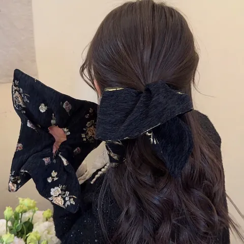 Coleteros De Jacquard De Estilo Chino Vintage Lazos Grandes Para El Cabello De Tela Con Estampado Floral Elegante Para Mujeres