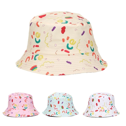 Wendbarer Fischerhut Polyester Sonnenschutz Sommer Outdoor Graffiti Druck Bunter Buchstaben Nice Muster Lässig