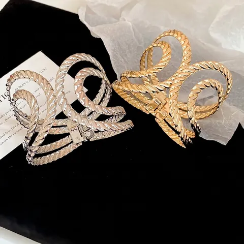 Chunky Twisted Rope Cuff Bracelet Irregular Textured Wide Metal Alloy Bangle Adjustable Minimalist Jewelry For Women