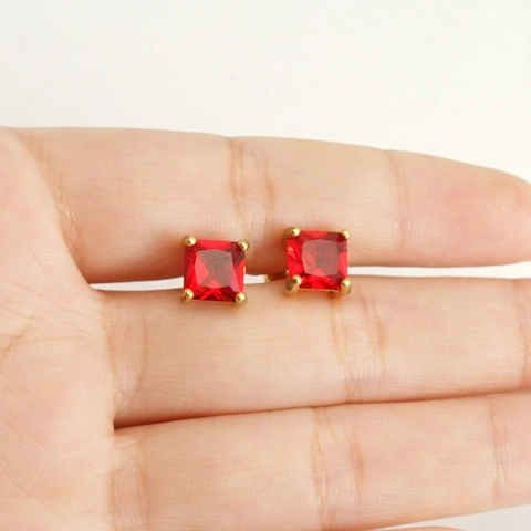Orecchini A Lobo Quadrati Placcati Oro 18K Acciaio Inossidabile Zirconia Cubica Geometrici Gioielli Di Moda Per Donna
