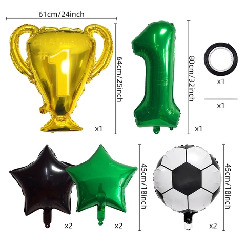 Foil Football Champion Trophy Balloon World Cup Theme Party Decoration Green Number Balloon Kids Birthday Party Supplies