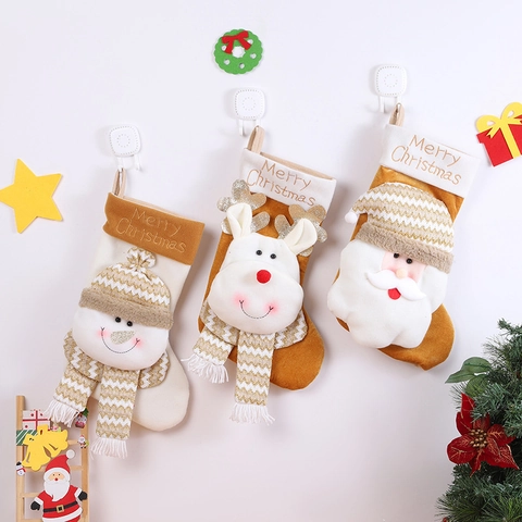 Calze Di Natale Ornamenti Appesi 3D Peluche Cartone Animato Babbo Natale Pupazzo Di Neve Renna Maglia Sacchetti Regalo